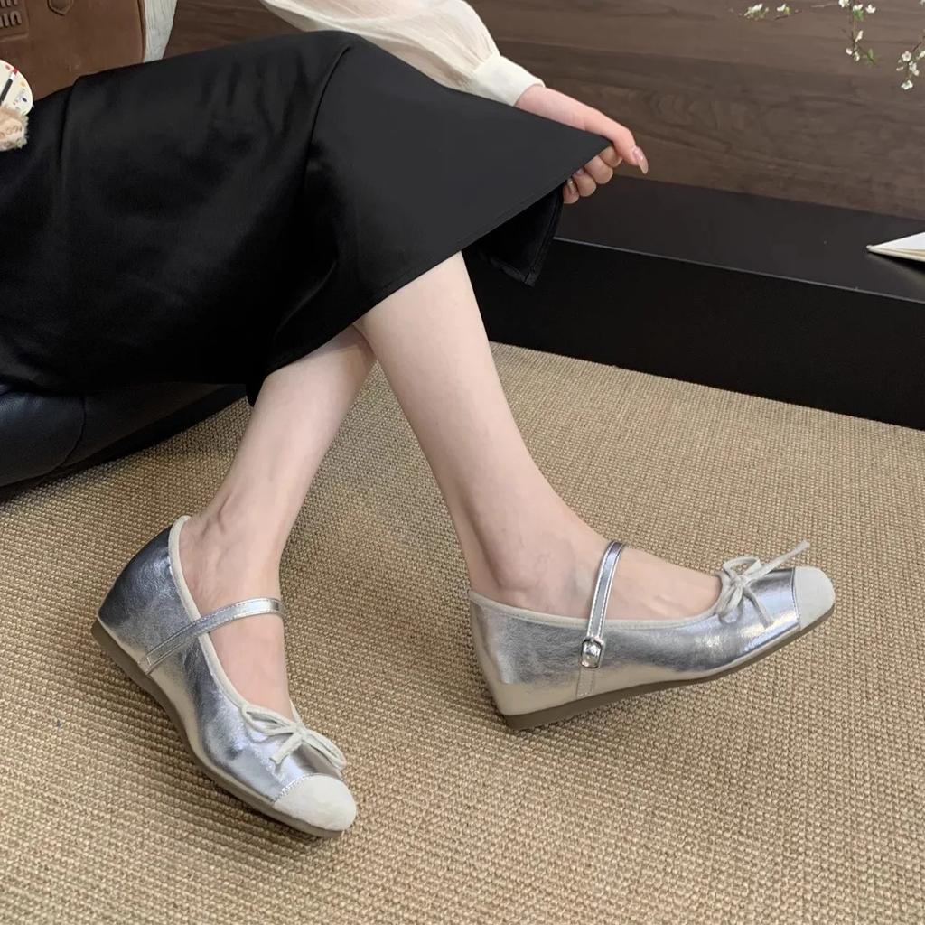 Inner Height Increase Shallow Single Shoes Women's Spring New 2025 Spring New Retro Evening Thick-soled Mary Jane Shoes