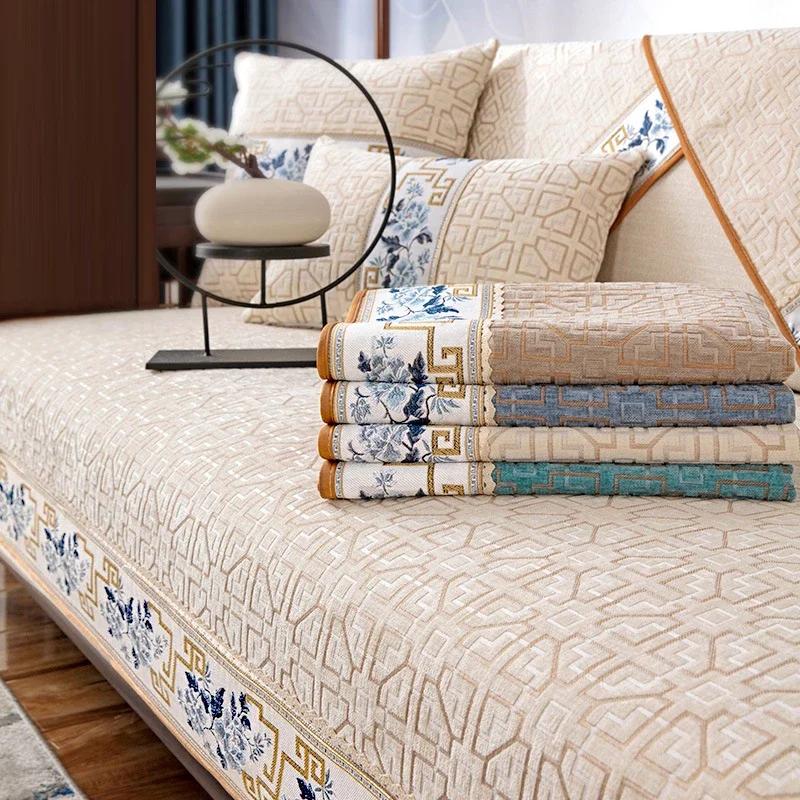 Luxury Chinese Style Sofa Covers Embroidery Flowers  Anti-slip Couch Cushion for Living Room Sofas Armchair Slipcover Towel