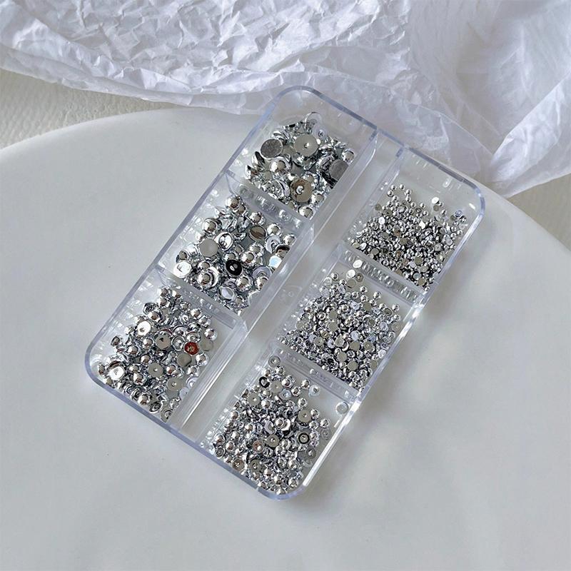 6 Grids 3D Gold Silver Half Round Ball Charm Nail Art Studs Metal Rivets Nail Art Decorations For Manicure Nails