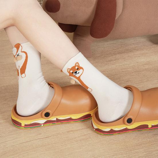 Women's Cute Dog Socks with 3D Fuzzy Balls Funny Novelty Animal Print Crew Cotton Socks for Women Girls Dog Lovers