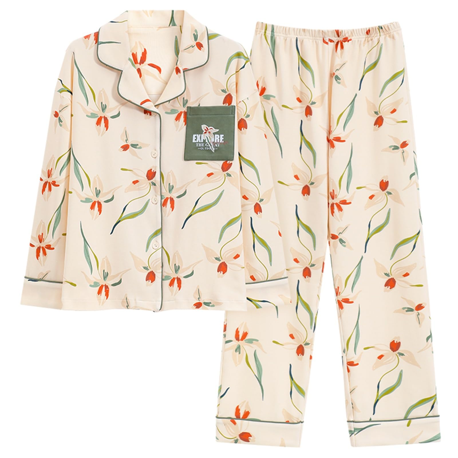 

Kyonuza Cute Long Comfortable Relaxed School Size Women s Pajamas, 100% Cotton, Padded, Skin-Friendly, Open-Front, Loungewear, Spring/Autumn, Sleeves,