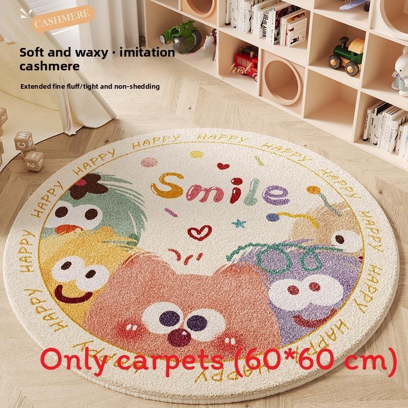 Cartoon Round Area Rug For Bedroom With Monster And Dinosaur Print Design Kids Reading Room Decor