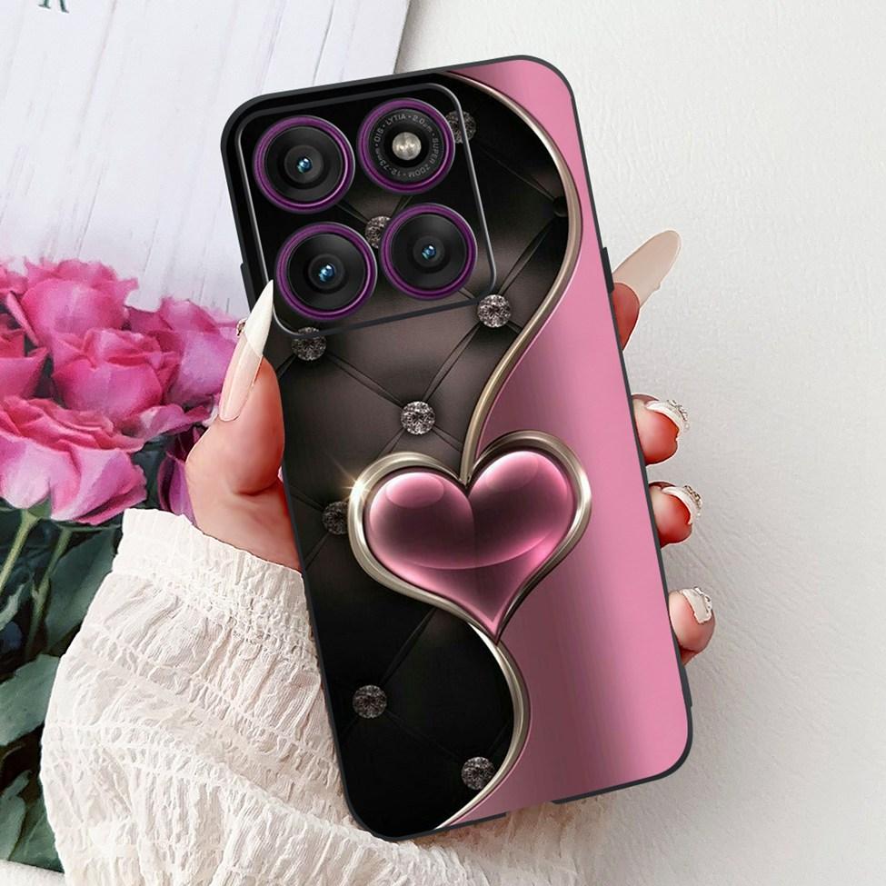 For Motorola Edge 60Pro XT2507-1 Back Cover For Motorola Edge 60 Pro Case Cute Cartoon Luxury Flower Painted Black Silicone 6.7"