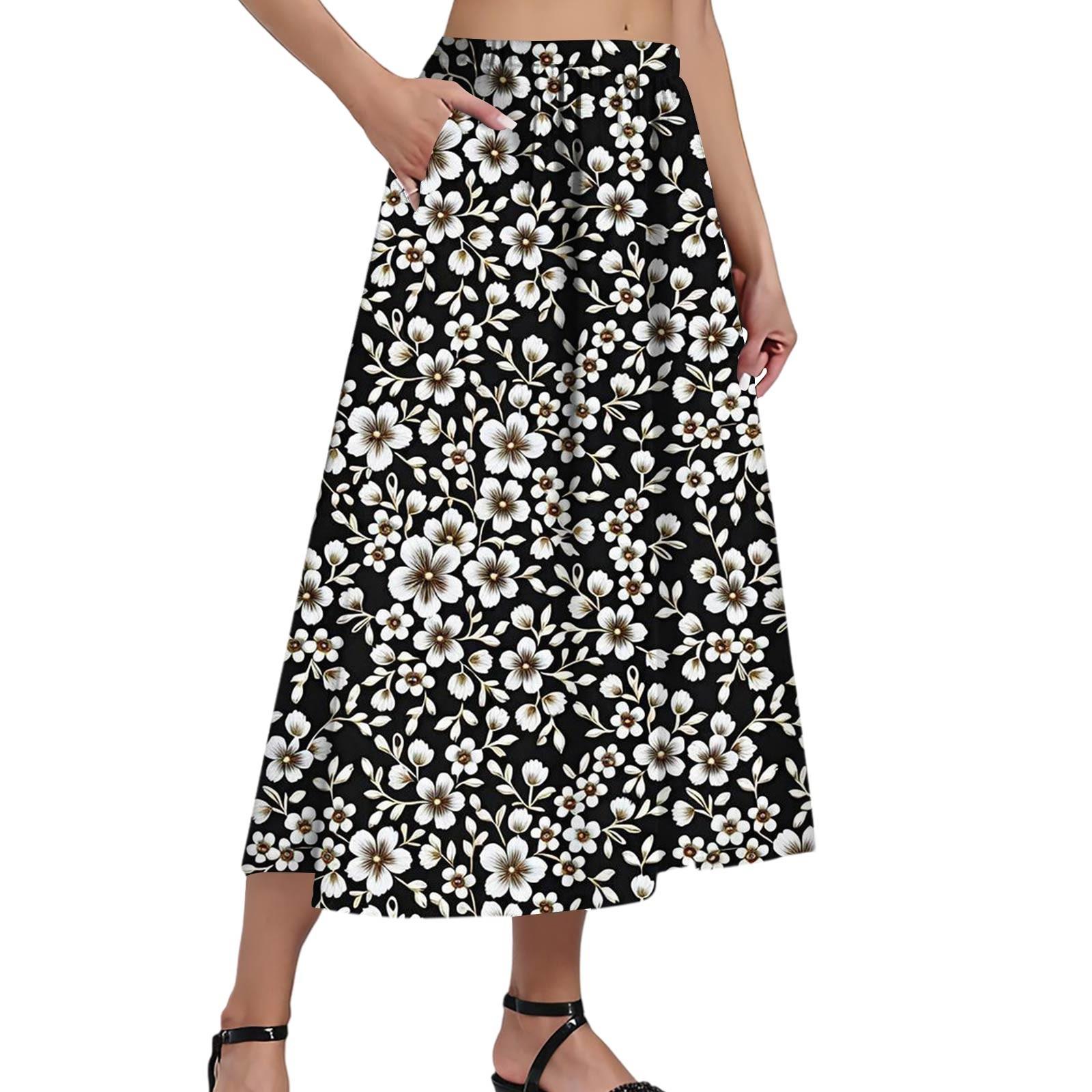 

Женская повседневная модная юбка с принтом в полоску и градиентом, эластичная свободная плиссированная юбка до середины тела с карманами (С боковым карманом) L чёрный