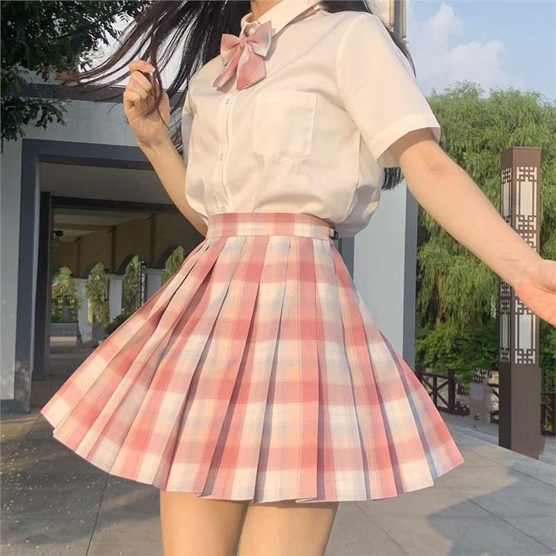 JK Uniform Skirt Set: Authentic E-sports Style, Spring/Summer Plaid, Gentle Cut, Camellia Design, Short Skirt.