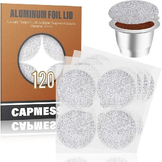 CAPMESSO Reusable Capsules for Nespresso OriginalLine, 6pcs Nespresso Refillable Pods Stainless Steel Coffee Pods Compatible with Nespresso Silver-120pcs Lids