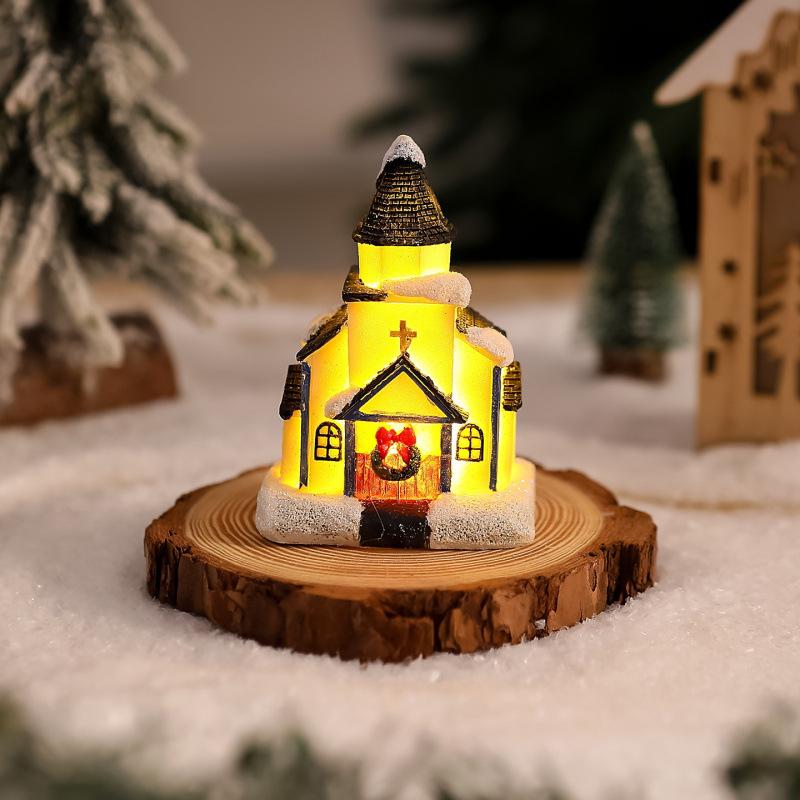 New Christmas decorations, resin luminous small house with lights, dreamy European-style snow house, Christmas gift