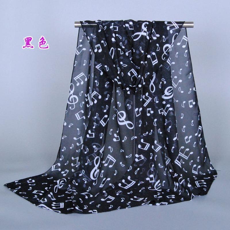 Chiffon women's sunscreen silk scarf, new music symbol women's fashion long scarf, elegant
