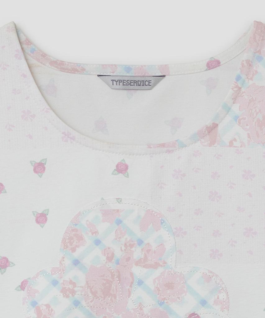 Taibseobiseu Flower Applique Curve Short Sleeve Top [Pink]