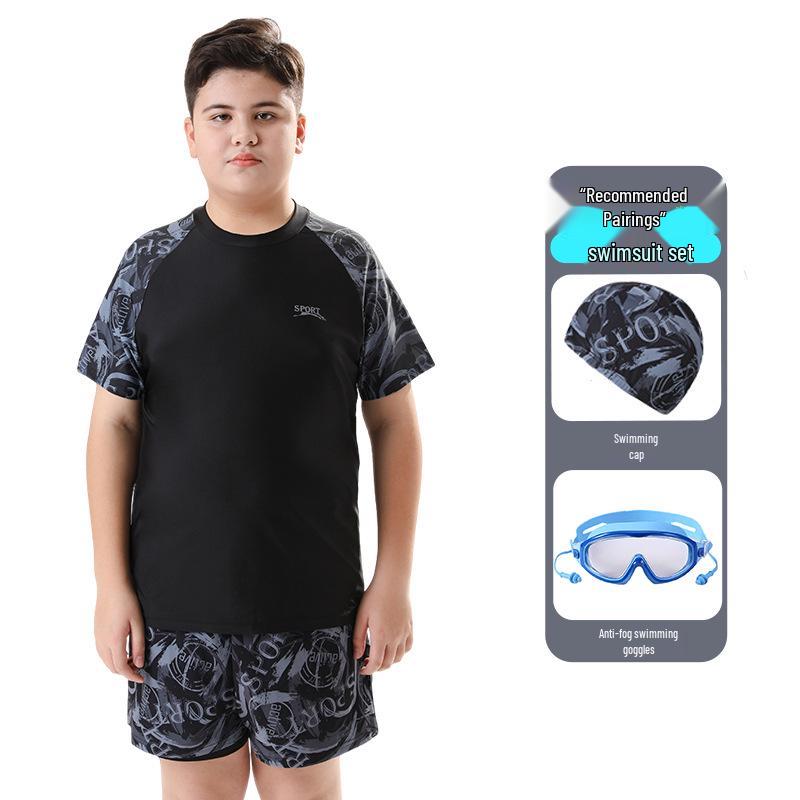 Boys' High-Elastic Quick-Dry Swimsuit Set - Anti-Embarrassment, Two-Piece Beachwear for Tweens and Teens