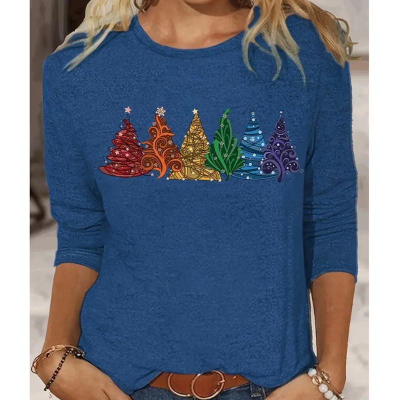 2025 Høst & Vinter Dame Ny Casual Rund Hals Langermet Topp 3D Julemønster
