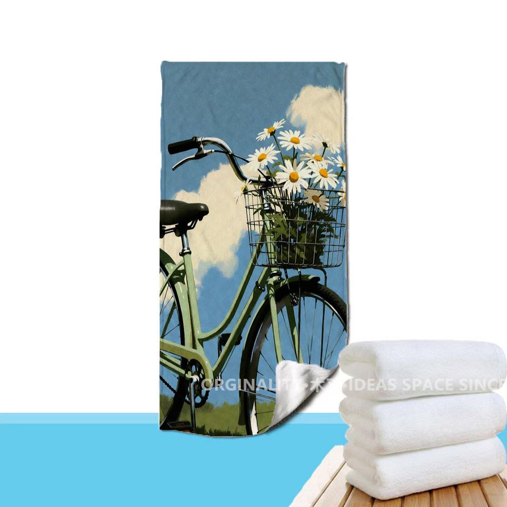 Vintage Daisy Bike Beach Towel Patterned Sunscreen And Windproof Suitable For Swimming Pool Camping Travel Blanket