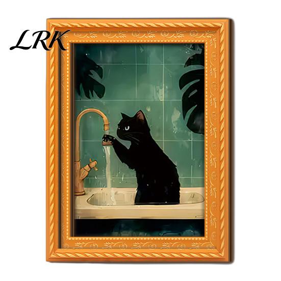 DIY Photo Holders for Lockers Funny Wooden Fridge Magnets Frame, Retro Cute Cat In Bathroom Magnetic Easy Swap Frames Pictures Refrigerator