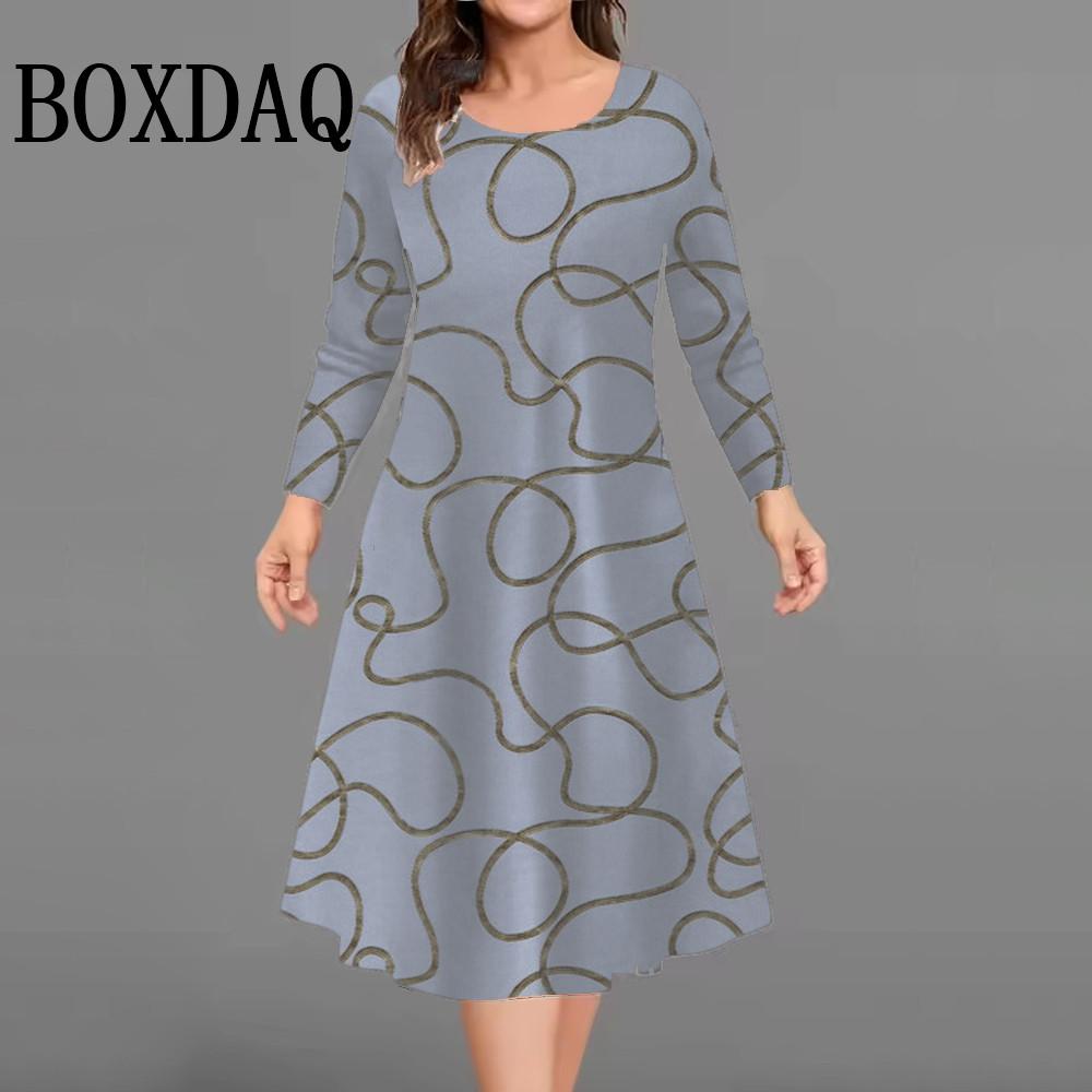 Abstract Painted Line Striped Women's Dresses Autumn Winter Fashioni Long Sleeve Dresses Casual Streetwear Loose Plus Size Dress