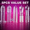 5Pcs Reusable Condoms Male Penis Extension Sleeves Sperm Lock Cock Ring Dildo Cover Adult Sex Toys For Men Delay Ejaculation