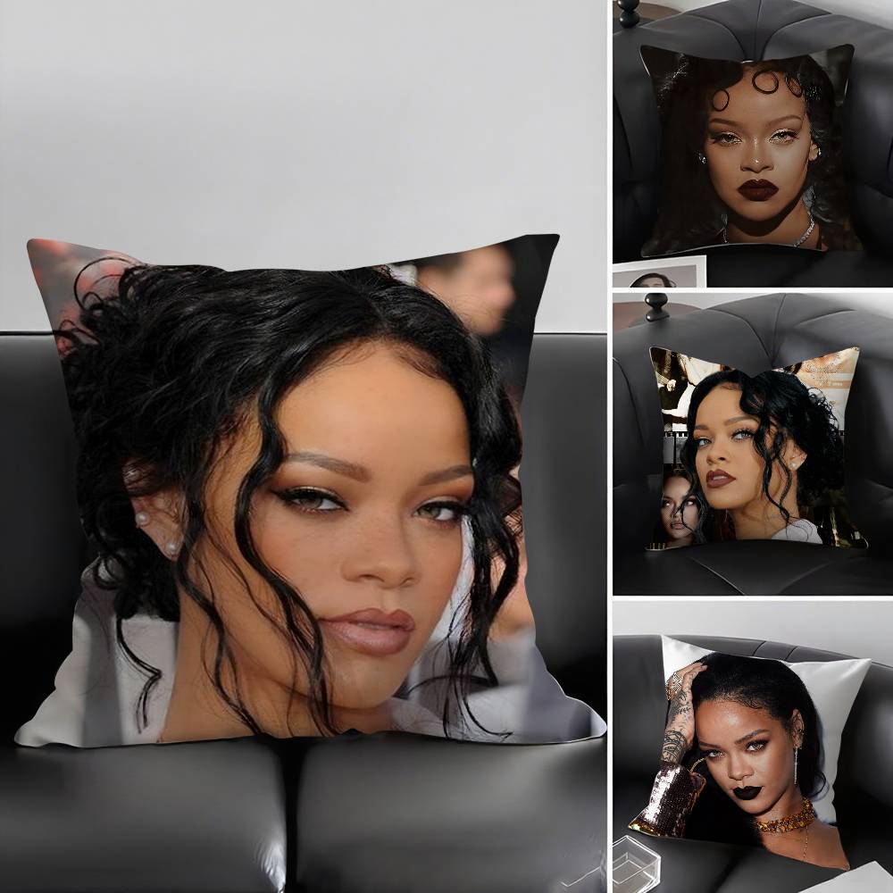 Popular Singer R_Rihannas Pillow Case Home Dorm Chair Back Short Plush Double-Sided Printing Office Nap Time Cushion Cover