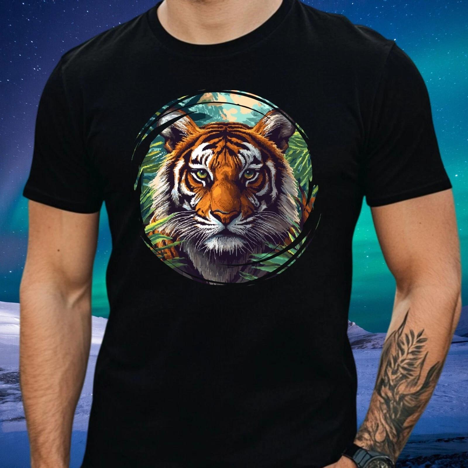T-Shirt Herren Tiger Pixel Art Motiv Baumwolle Größe S bis 5XL XS