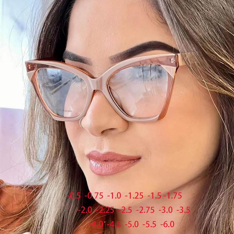 Oversize Cat Eye Square Frame Clear Lens Glasses TR90 Women Myopia Nerd Spectacles -0.5 to -6.0 Degree