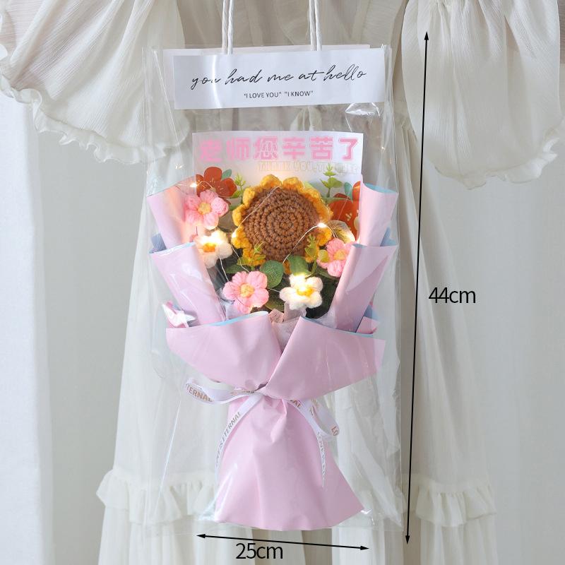 Rose Knitted Flowers Bouquet Crochet Flower For Back To School Handmade Bouquets Wedding Christmas Halloween Gift Home Decor