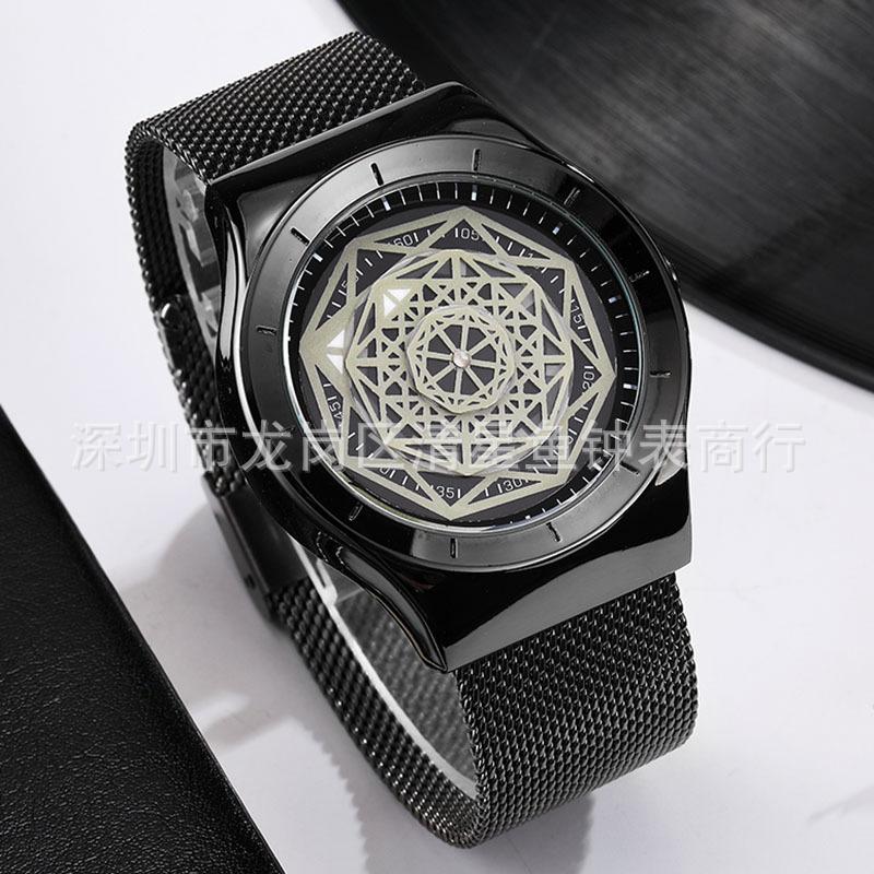 Fashion Trend Personalized Watch Trendy Men'S Watch Creative Turntable Round Mesh Belt Large Plate Concept Female Student Hand