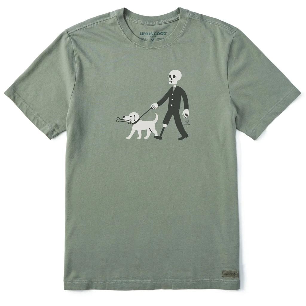 Life Is Good. Men's Skeleton Walk Short Sleeve Crusher Tee, Moss Green