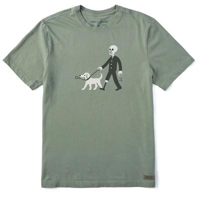 Life Is Good. Men's Skeleton Walk Short Sleeve Crusher Tee, Moss Green