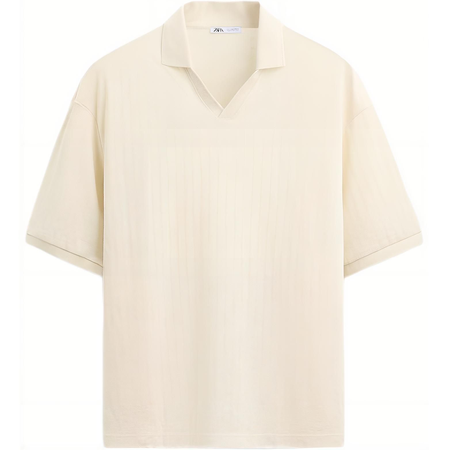 

Zara Solid Color Comfortable Loose Casual Polo Shirt Men tops Beige 0722432-710 S
