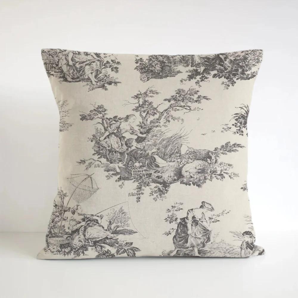 Toile De Jouy Case for Pillow Cover Pillowcase 45*45 Cushions Decorative Pillowcases 40x40 Short Plush Lounge Chairs Cushion