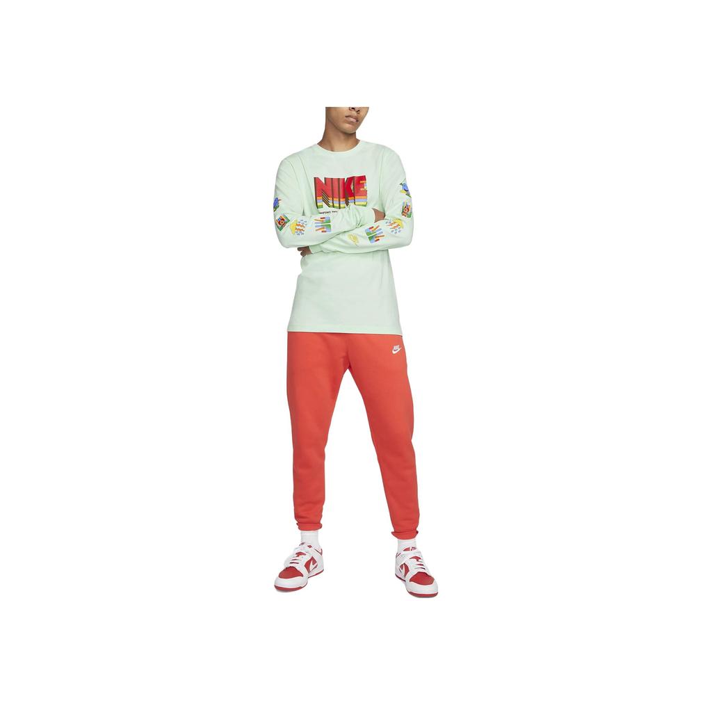 Nike Sportswear Letter Logo Print Round Neck Long Sleeve T-Shirt Men Tops Mint-Green DX1051-379