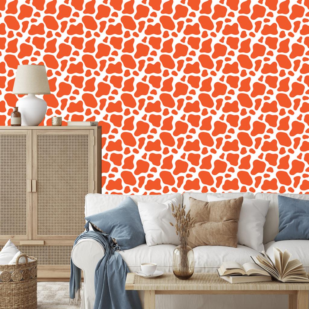 Cow Patches Wallpaper Peach, White and Cream for Living Room and Bedroom 50x1000