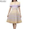 ZANZEA Women Summer Stand Collar Casual Short Sleeve Print Dress