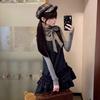 Korean College Style Plaid Strap Dress Children's Autumn New Gray Bow Stand-up Neck Long-sleeved Bottoming Shirt