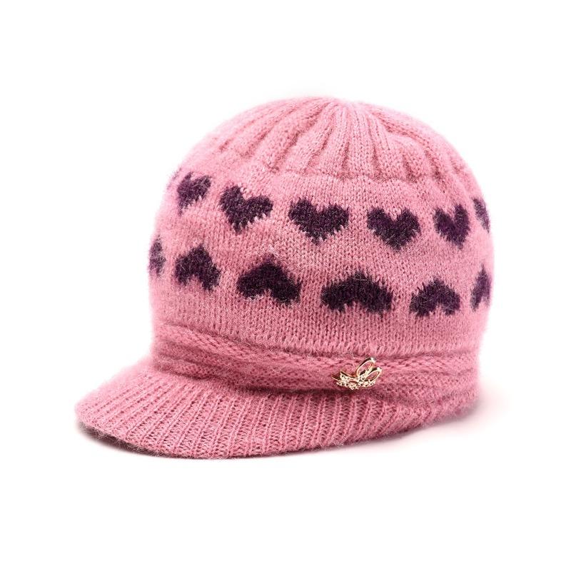 Hat Women's Autumn and Winter New Big Brim Wool Hat Old Lady Fleece Warm Ear Protector Knitted Hat