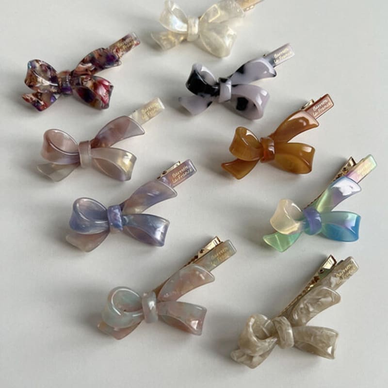 

mosxe Wing ribbon hair pin (9color) beige marble