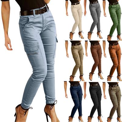Damen Casual Work Slim Fit Enge Cargohose Active Fit Weites Bein Lange Hose mit Taschen