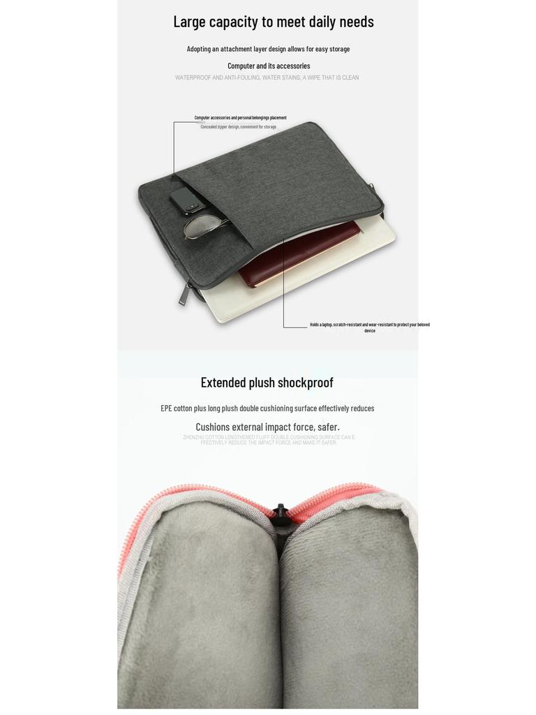 Water-Resistant Large Capacity Shockproof Laptop Bag with Thick Flannel Interior