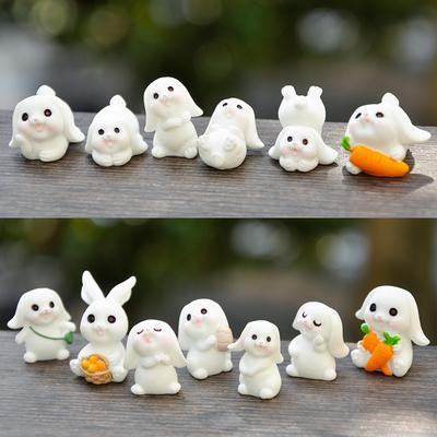 Lovely Figurines Miniature Resin Cartoon Animal Rabbits Ornaments Kawaii Desk Accessories For Home Garden Decoration