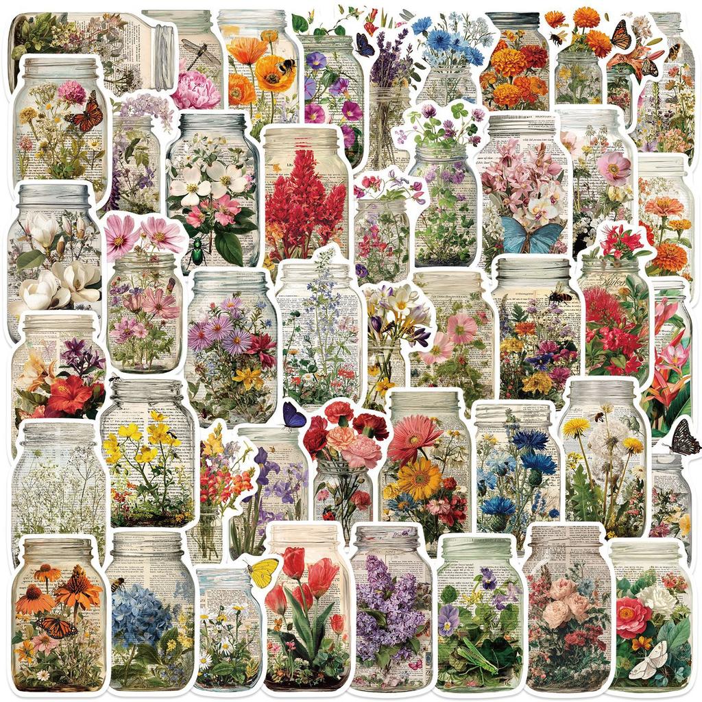 50 Retro Floral Bottles Graffiti Stickers Decorate Guitar Laptop Suitcase DIY Waterproof