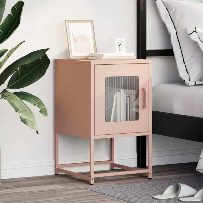 VidaXL Pink Bedside Table 36x39x60.5 Cm Cold-Rolled Steel, Side Table, Bedside Cabinet, End Table for 853327