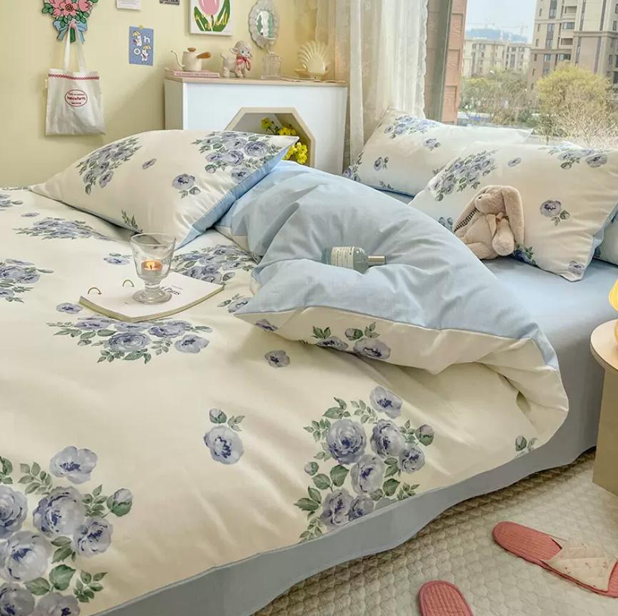 Duvet Cover Set for Double Bed 100% Cotton Quilt Cover Comforter Covers with 2pc Pillowcase Luxury Flower Printed Bedding Set