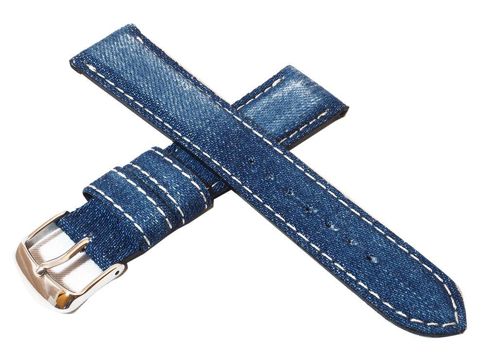

Emitta 22мм джинсовый кожаный ремешок для часов джинсовый с синей и белой строчкой и серебряной фурнитурой Сделано японского производства (Финиш Окаяма) пряжка. Мимоза. EDC-IW22