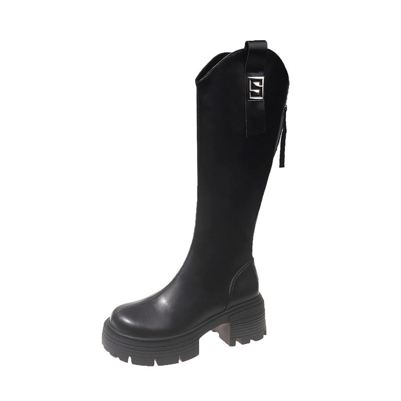 Fashion Ladies Elegant Boots Round Head Solid Color 2024 Hot Sale New Autumn Winter Slip-On Wear Resistant Women Knee Length Shoes