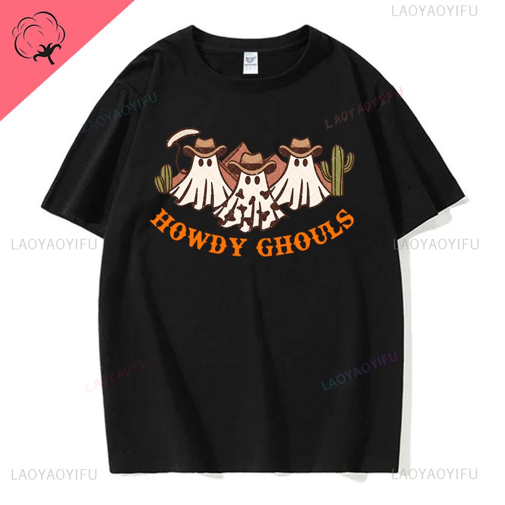 Jack Lanterns  Women Ghost Pumpkin Bat Skeleton Print Round Neck Pullovers Cotton Shirt Graphic T Shirts Y2k Top Harajuku Tops