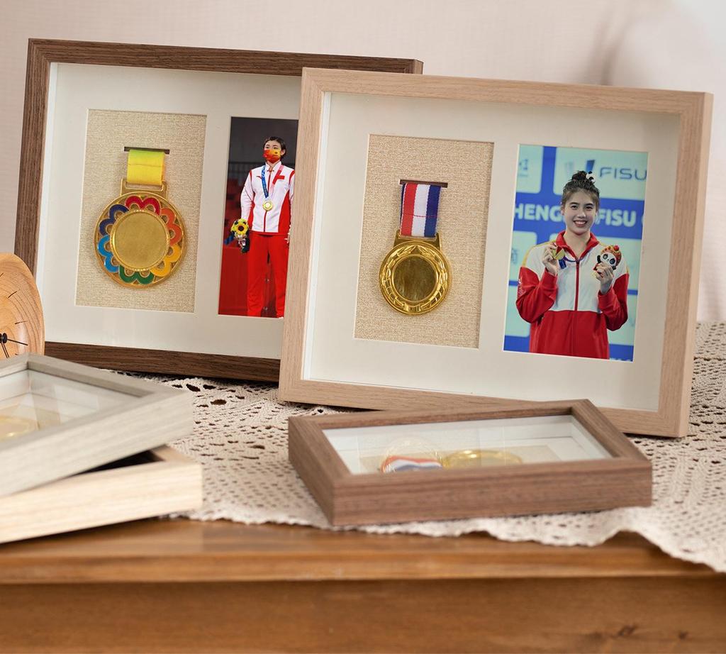 Wooden Medal Frame & Display: Marathon Tag Holder and Decorative Picture Frame