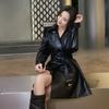Coat Women's Autumn American Retro Medium and Long Temperament PU Leather Jacket