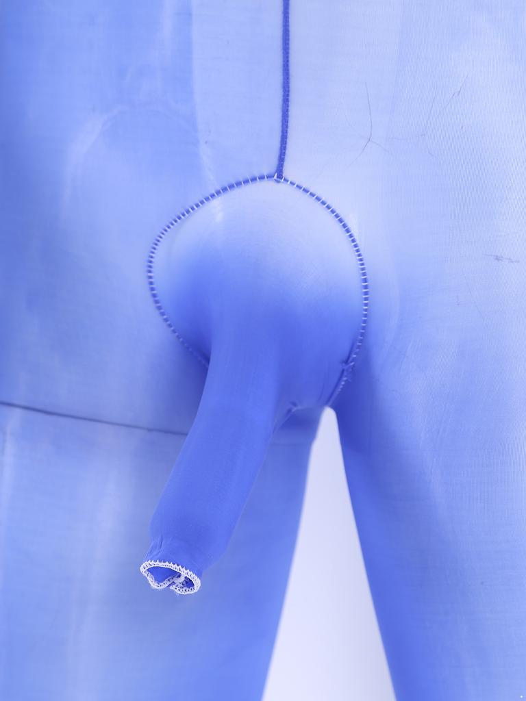 Herren Glänzender Fußbodysuit Jumpsuit Rundhalsausschnitt Langarm Scheide Öffnung Sehr Dehnbar Glänzend Nachtwäsche