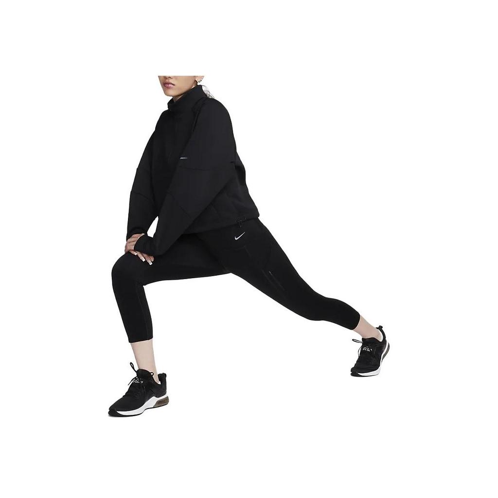 Nike Short Solid Color Stand Collar Long Sleeve Sweatshirt Women Sweatshirt Black FB5231-010