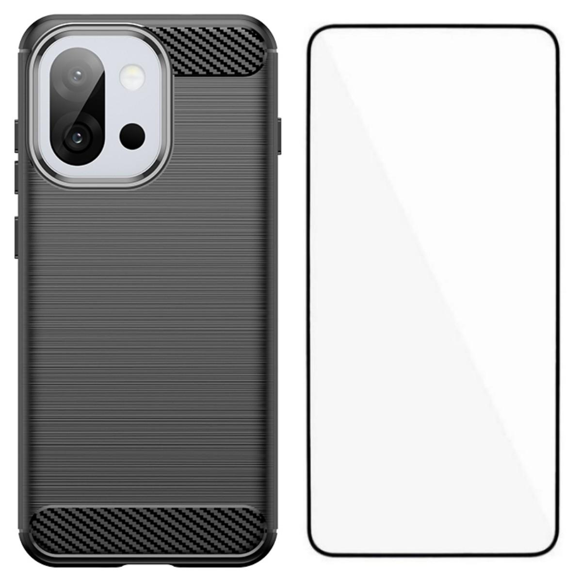 

For OnePlus 13T 5G Case with Screen Film WANLONFENG LS Series Big Lens Hole Brushed Texture TPU Phone Cover Black