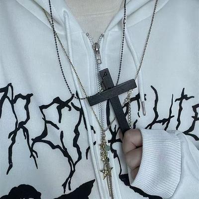 Trendy Cool Punk Gothic Wood Cross Pendant Necklace For Women Men Vintage Hip Hop Necklace Party Jewelry Accessories Gifts