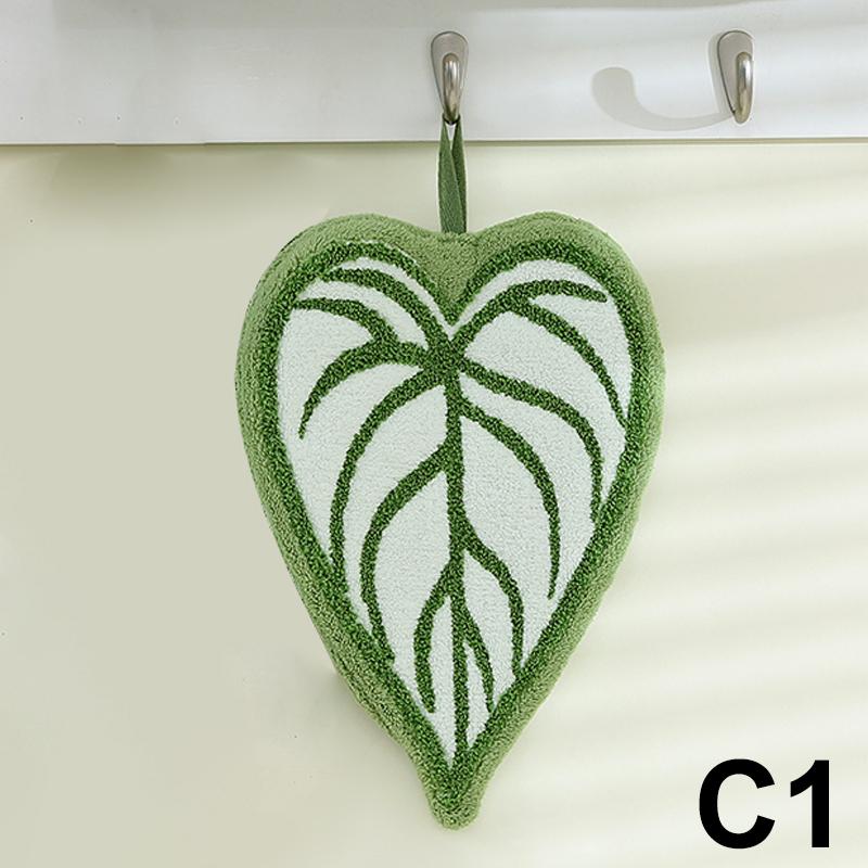 Leaf-Shaped Hanging Hand Towel Soft Coral Fleece Tea Towels Super Absorbent Bath & Kitchen Towel Decorative Towels Home Decor